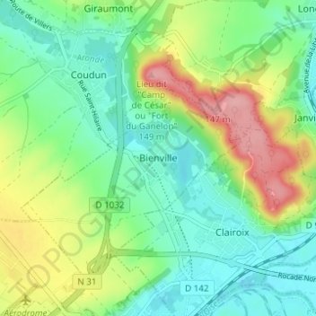 Bienville topographic map, elevation, terrain
