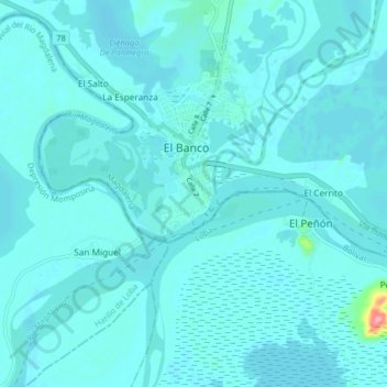El Banco topographic map, elevation, terrain