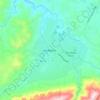 Jarabacoa topographic map, elevation, terrain