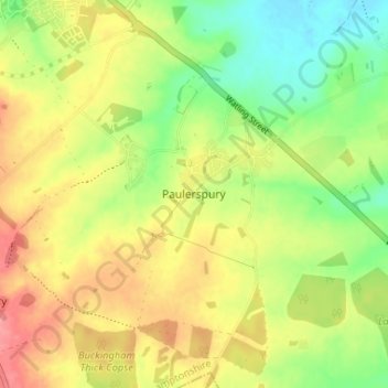 Paulerspury topographic map, elevation, terrain