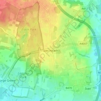 Iver Heath topographic map, elevation, terrain