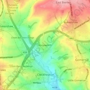 Hunsworth topographic map, elevation, terrain