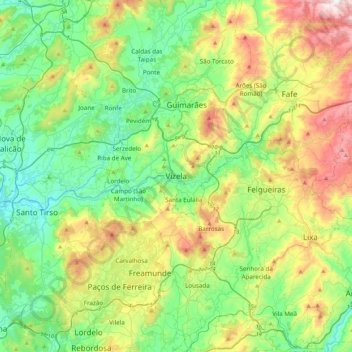 Vizela topographic map, elevation, terrain