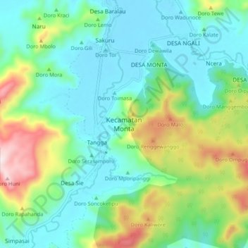 Kecamatan Monta topographic map, elevation, terrain