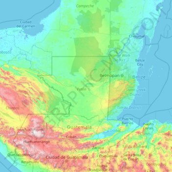 Petén topographic map, elevation, terrain