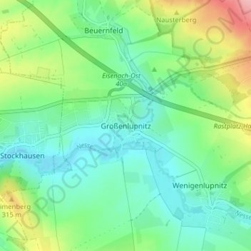Großenlupnitz topographic map, elevation, terrain