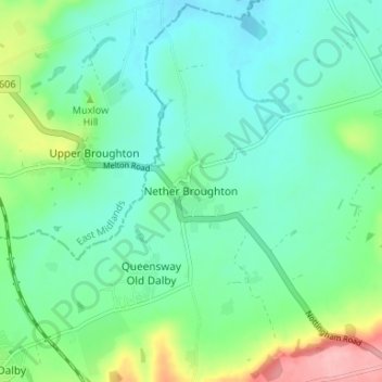 Nether Broughton topographic map, elevation, terrain