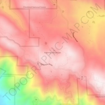 Palomar Mountain topographic map, elevation, terrain