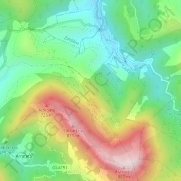 Lasarte topographic map, elevation, terrain