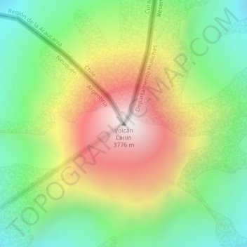 Lanín topographic map, elevation, terrain