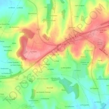 Le Croissant topographic map, elevation, terrain
