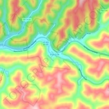 Bobs Fork topographic map, elevation, terrain