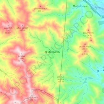 Al Manzafah topographic map, elevation, terrain
