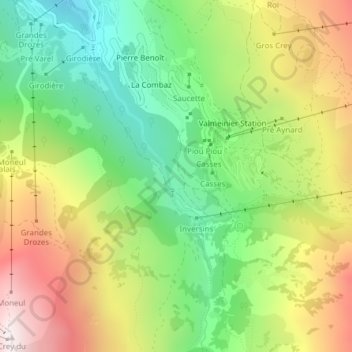 Les Déserts topographic map, elevation, terrain