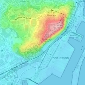 Mirador del Migdia topographic map, elevation, terrain