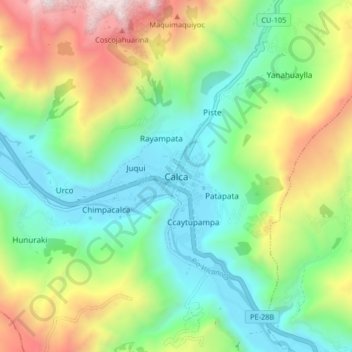 Calca topographic map, elevation, terrain