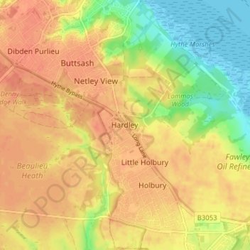 Hardley topographic map, elevation, terrain