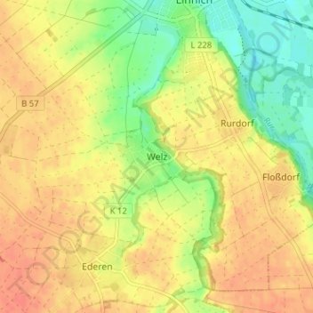 Welz topographic map, elevation, terrain