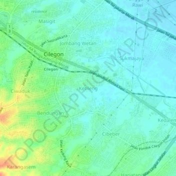 Ketileng topographic map, elevation, terrain
