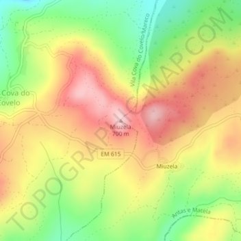 Miuzela topographic map, elevation, terrain