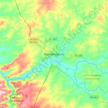 Rondonópolis topographic map, elevation, terrain