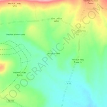 Douar Zenatia topographic map, elevation, terrain