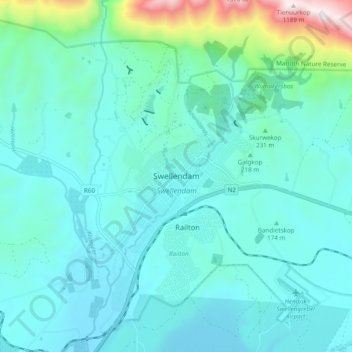 Swellendam topographic map, elevation, terrain