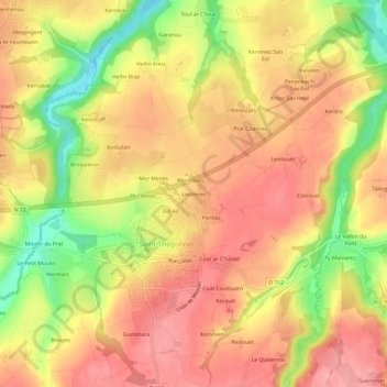 Lestrezec topographic map, elevation, terrain