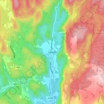 Gyland topographic map, elevation, terrain