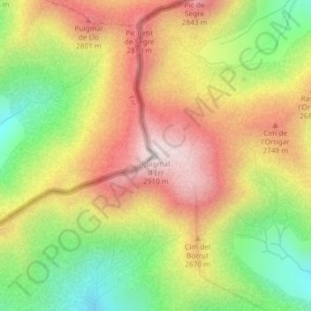 Puigmal topographic map, elevation, terrain