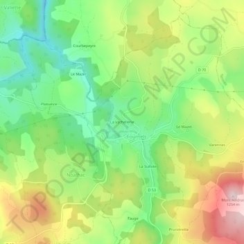 La Vachellerie topographic map, elevation, terrain