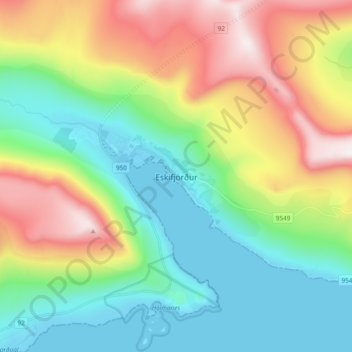 Eskifjörður topographic map, elevation, terrain