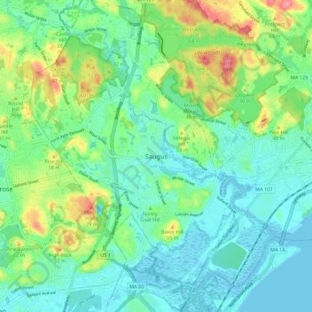 Saugus topographic map, elevation, terrain