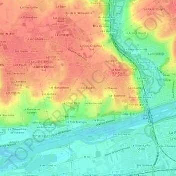 Les Bordes topographic map, elevation, terrain