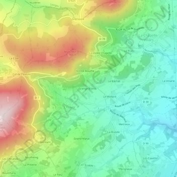 Grange Blanche topographic map, elevation, terrain