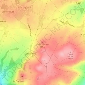 Puy Garnedon topographic map, elevation, terrain