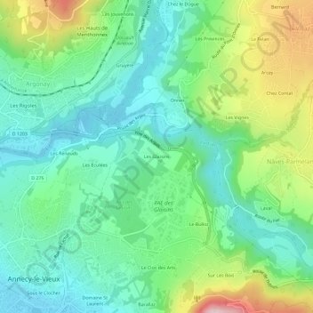 Les Glaisins topographic map, elevation, terrain