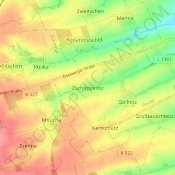 Zschöpperitz topographic map, elevation, terrain