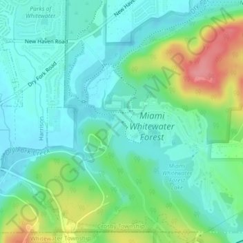 Miami Whitewater Forest Dam topographic map, elevation, terrain