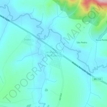 Jaranápolis/ Três Ranchos topographic map, elevation, terrain