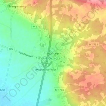Hjärnarp topographic map, elevation, terrain