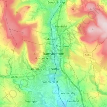 Ramsbottom topographic map, elevation, terrain