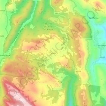 Pupaggi topographic map, elevation, terrain