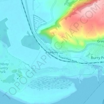 Pembrey topographic map, elevation, terrain