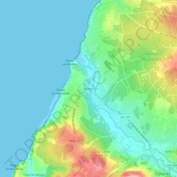 Rodízio topographic map, elevation, terrain