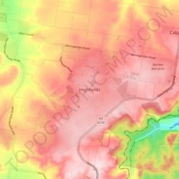 Highfields topographic map, elevation, terrain