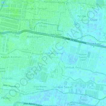 Tambak Sumur topographic map, elevation, terrain