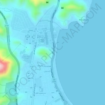 khorfakkan waterfall topographic map, elevation, terrain
