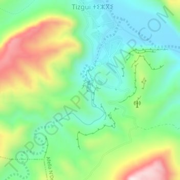 Tizgui’s waterfalls topographic map, elevation, terrain