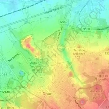 Boussu-Bois topographic map, elevation, terrain